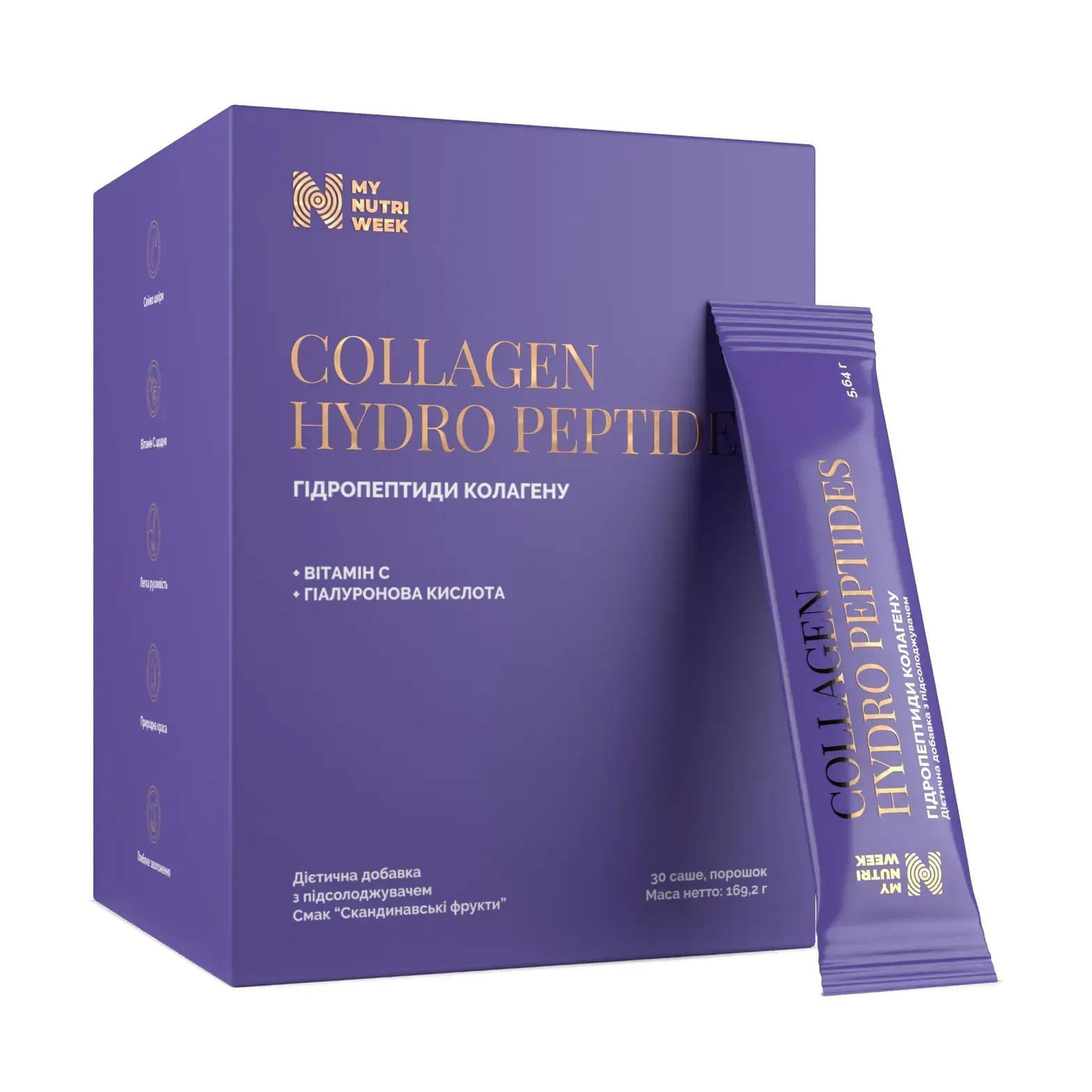 Гідропептиди колагену My Nutri Week Collagen Hydro Peptides зі смаком скандинавських фруктів та підсолоджувачем, в саше, 30*5.64 г